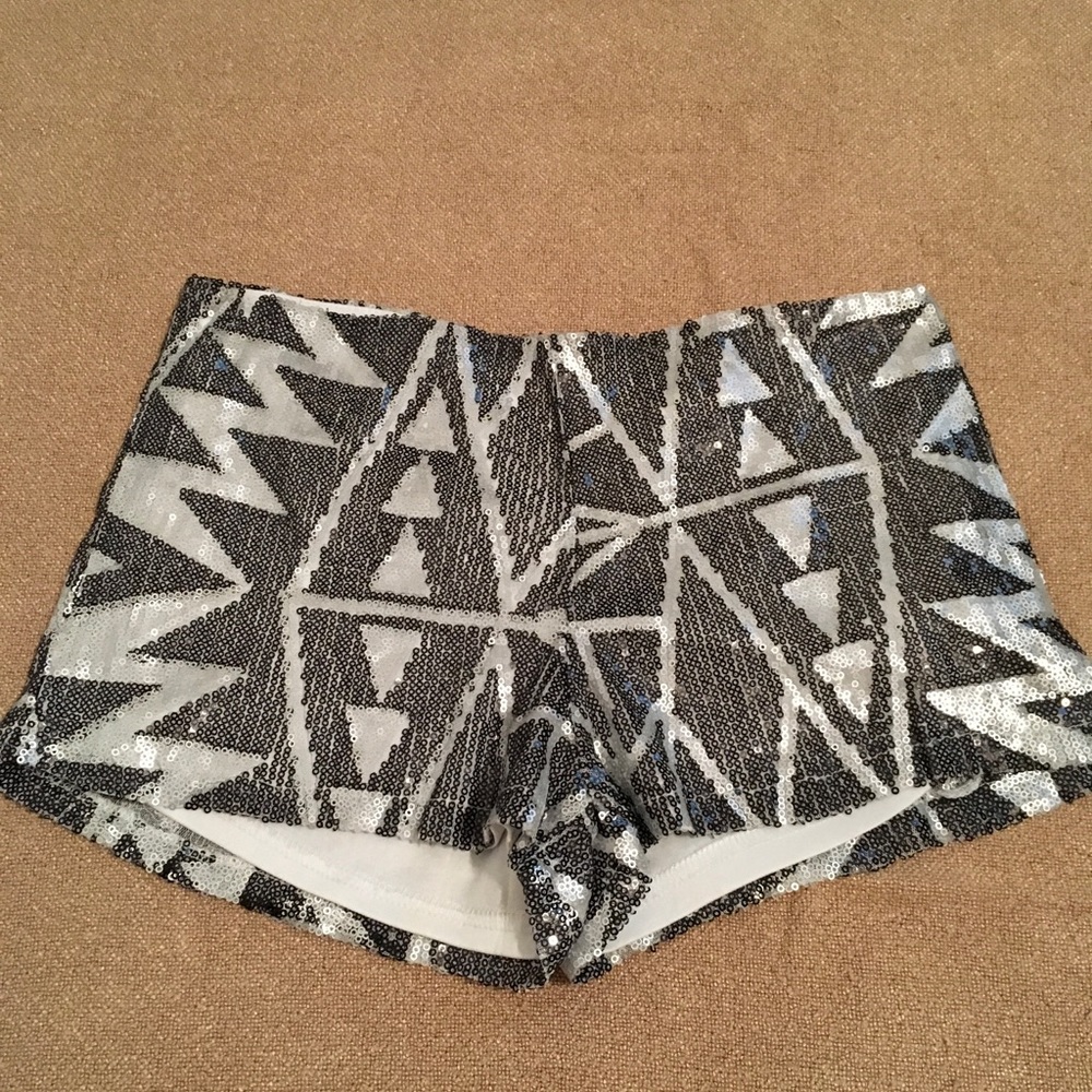 Sequin Shorts Crystal K Size Med Silver Black EUC